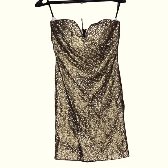 bebe gold strapless dress High Slit Sequin Midi Dress – bebe main image 0